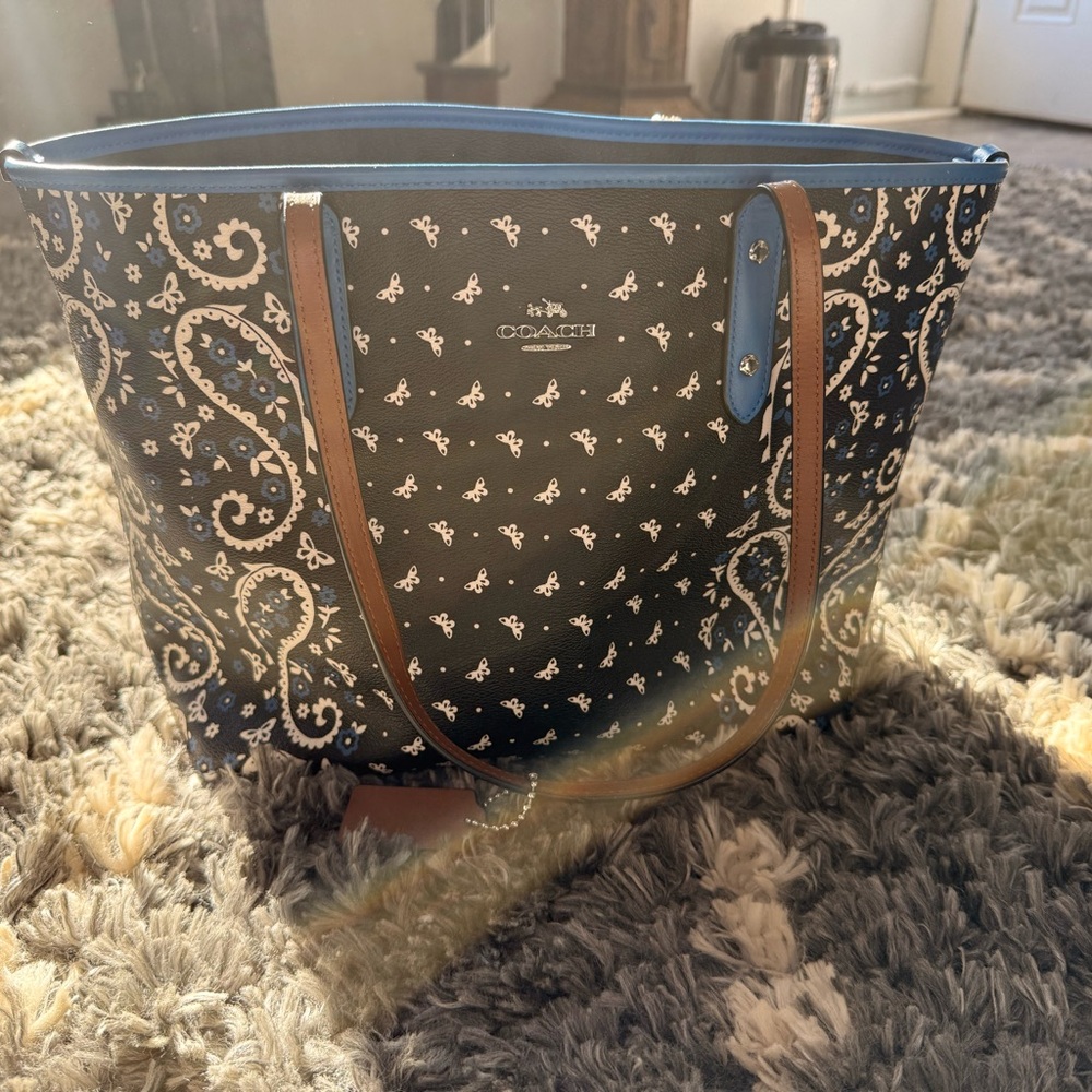 Coach Paisley Black and Blue Tote